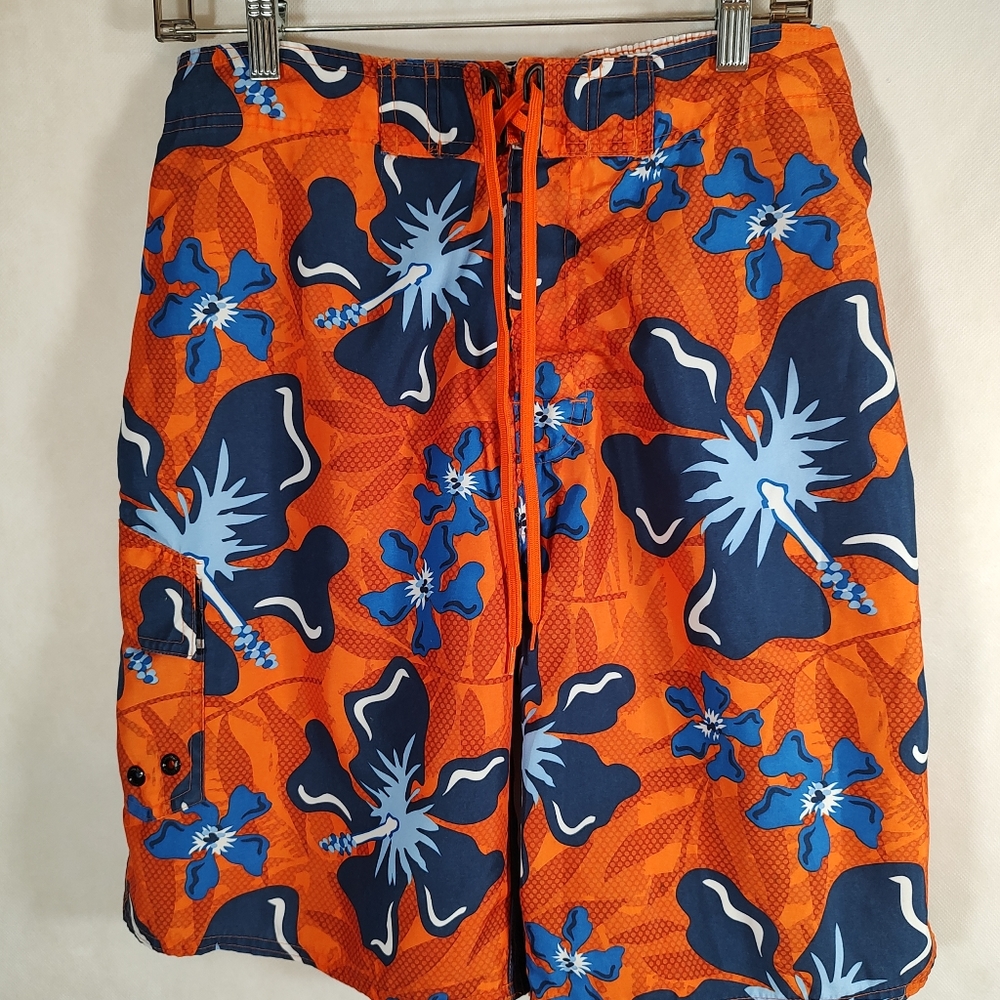 No Boundaries Men's Tropical Board Shorts Swim Trunks Size M 32/34 Orange Blue